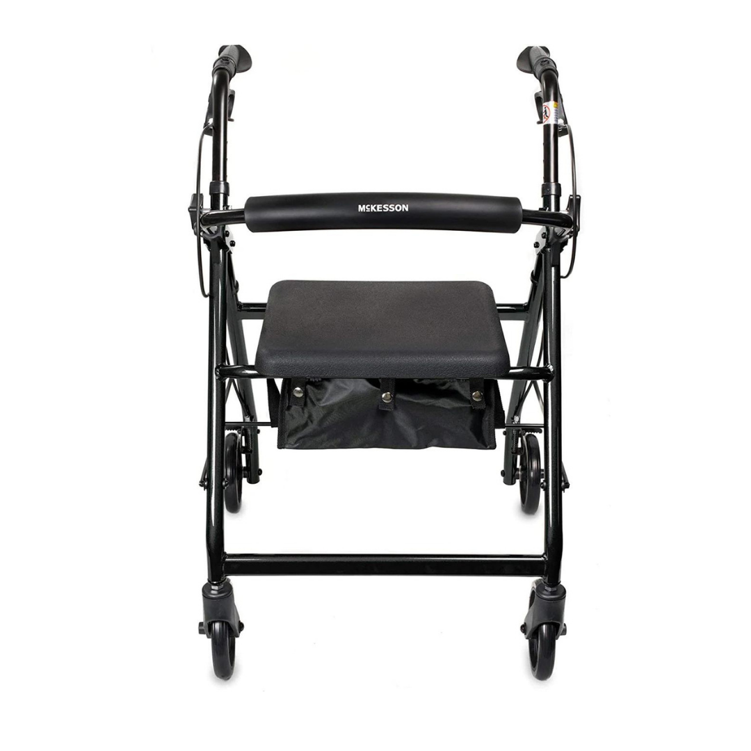 McKesson Lightweight Aluminum Folding Rollator with Padded Seat - Open Box - Senior.com Rollators